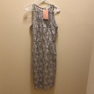 NWT Bhldn silver floral lace dress